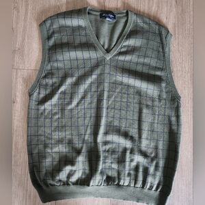 Brooks Brother's Green Checked Sweater Vest Pima Cotton‎ Men's Size XL